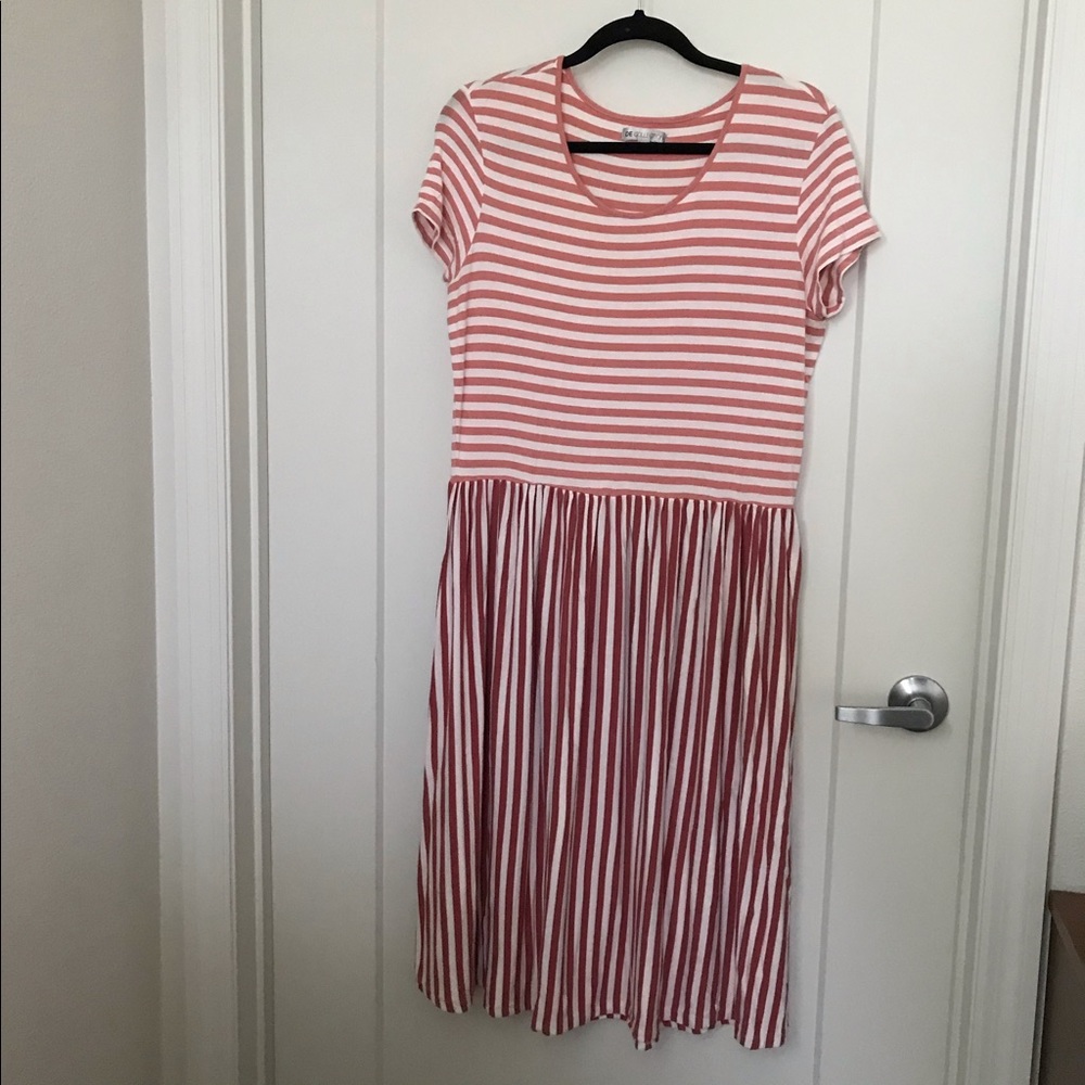 DownEast Pink-Striped Midi Dress